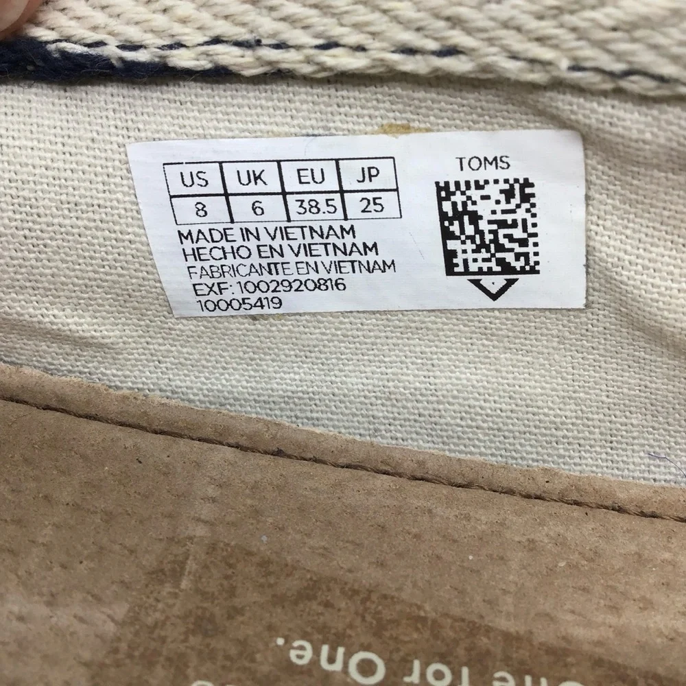 TOMS Stripe University Women's Classic Navy Blue Espadrilles shoes size 8